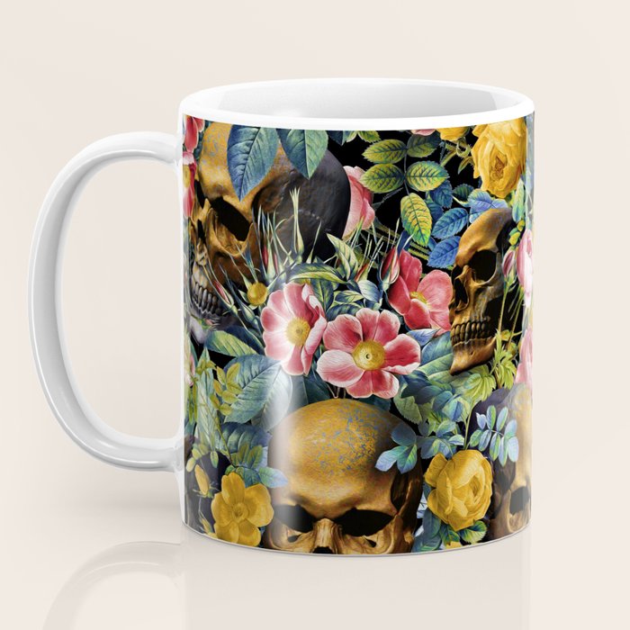 Skull and Flowers Pattern Coffee Mug Gallery Image 3