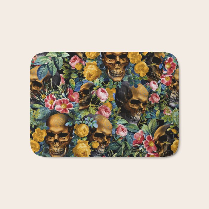 Skull and Flowers Pattern Bath Mat Gallery Image 1