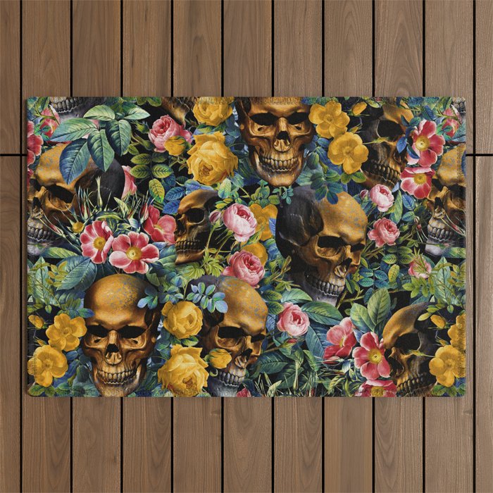 Skull and Flowers Pattern Outdoor Rug Gallery Image 1