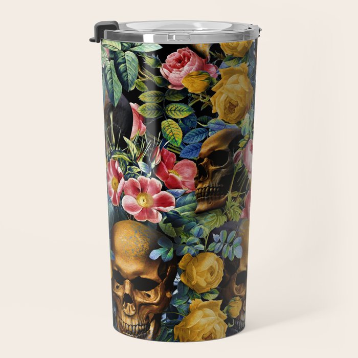Skull and Flowers Pattern Travel Mug Gallery Image 3