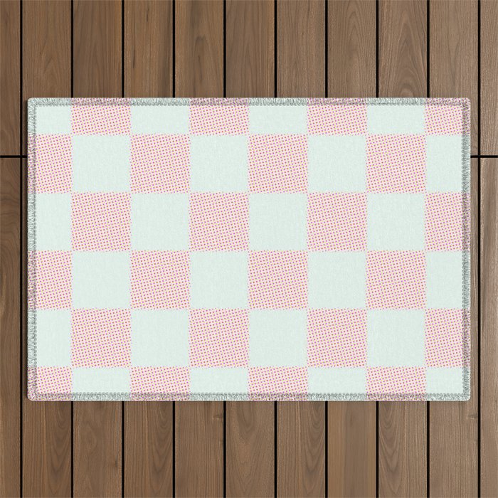 Cotton Candy Dot checkered soft pink and mint pattern  Outdoor Rug Gallery Image 1