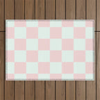 Cotton Candy Dot checkered soft pink and mint pattern  Outdoor Rug Gallery Image 1