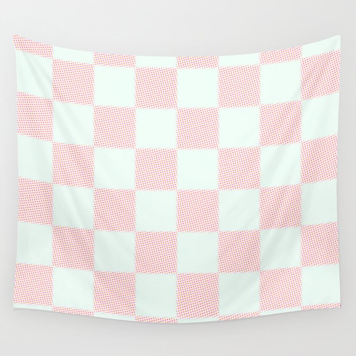 Cotton Candy Dot checkered soft pink and mint pattern  Wall Tapestry Gallery Image 4