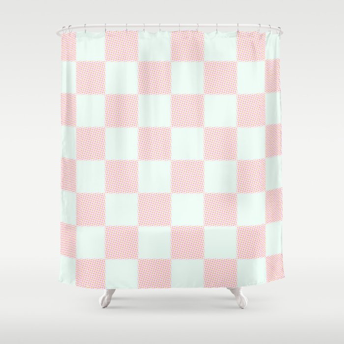 Cotton Candy Dot checkered soft pink and mint pattern  Shower Curtain Gallery Image 1
