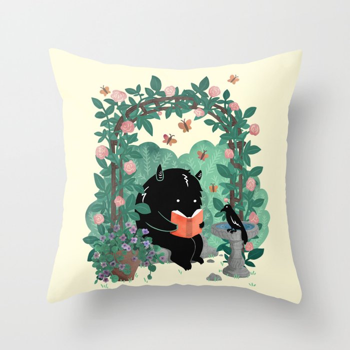 A Quiet Summer Spot (Monster Book Lover) Throw Pillow Gallery Image 6