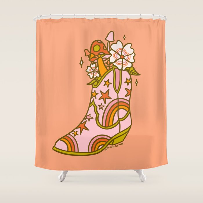 Flower Cowboy Boot Shower Curtain Gallery Image 1