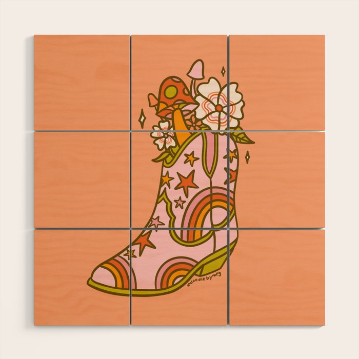 Flower Cowboy Boot Wood Wall Art Gallery Image 1