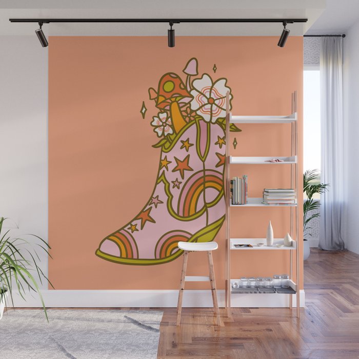 Flower Cowboy Boot Wall Mural Gallery Image 1