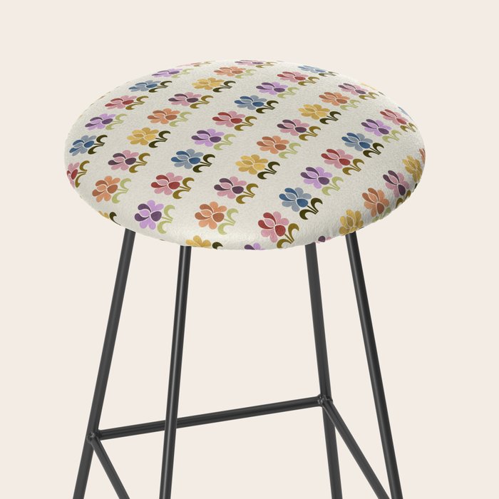 70s Retro Florals Pattern with Linen Texture Stool Gallery Image 2