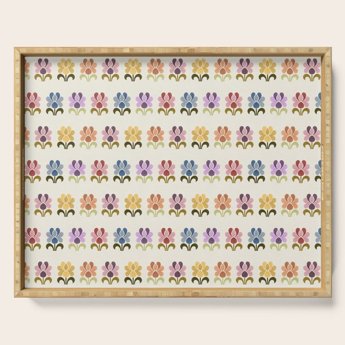 70s Retro Florals Pattern with Linen Texture Serving Tray Gallery Image 1