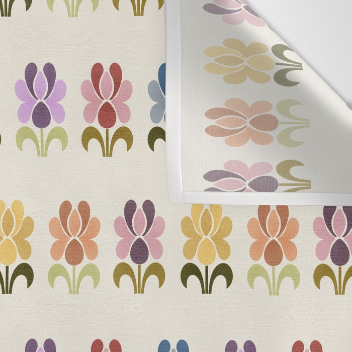 70s Retro Florals Pattern with Linen Texture Wall Tapestry Gallery Image 3