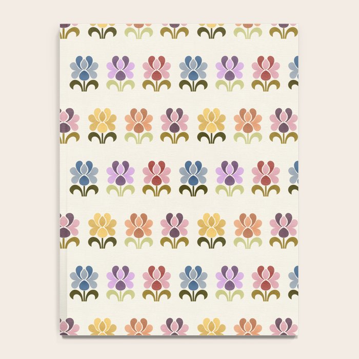 70s Retro Florals Pattern with Linen Texture Notebook Gallery Image 4