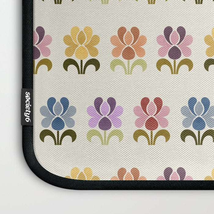 70s Retro Florals Pattern with Linen Texture Laptop Sleeve Gallery Image 3
