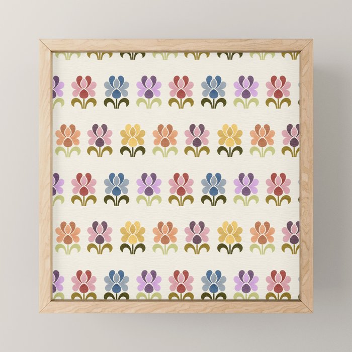 70s Retro Florals Pattern with Linen Texture Mini Art Print Gallery Image 1