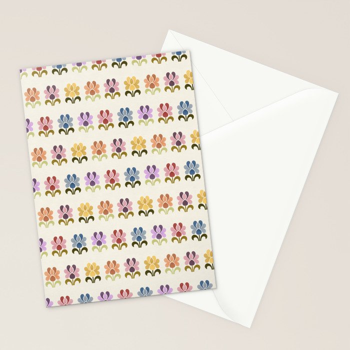 70s Retro Florals Pattern with Linen Texture Stationery Card Gallery Image 2