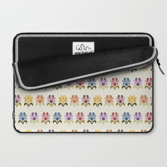 70s Retro Florals Pattern with Linen Texture Laptop Sleeve Gallery Image 2