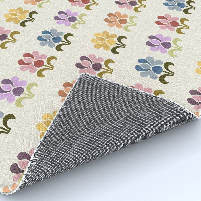 70s Retro Florals Pattern with Linen Texture Rug Gallery Image 4