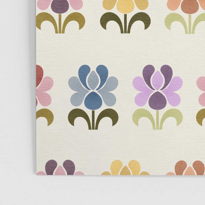 70s Retro Florals Pattern with Linen Texture Poster Gallery Image 3