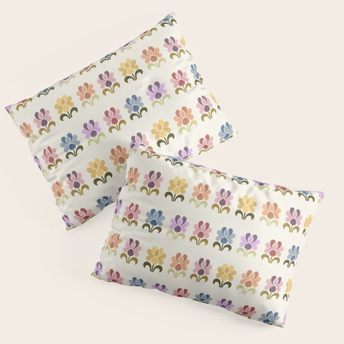 70s Retro Florals Pattern with Linen Texture Pillow Sham Gallery Image 1