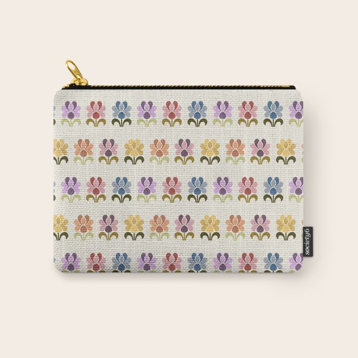 70s Retro Florals Pattern with Linen Texture Carry All Pouch Gallery Image 1