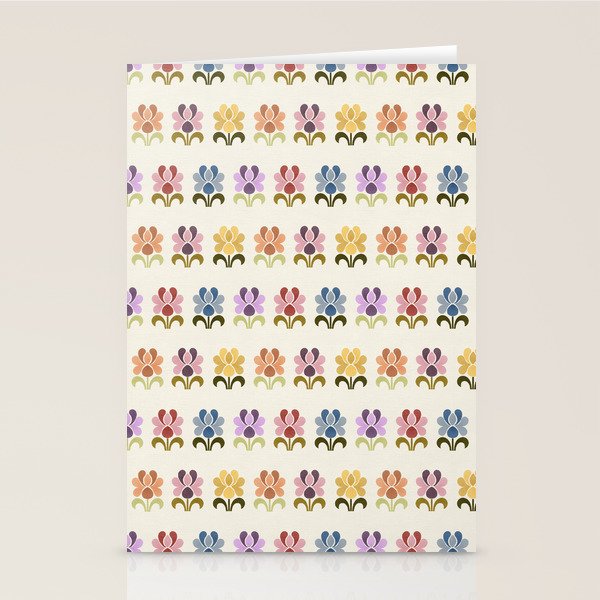 70s Retro Florals Pattern with Linen Texture Stationery Card Gallery Image 2