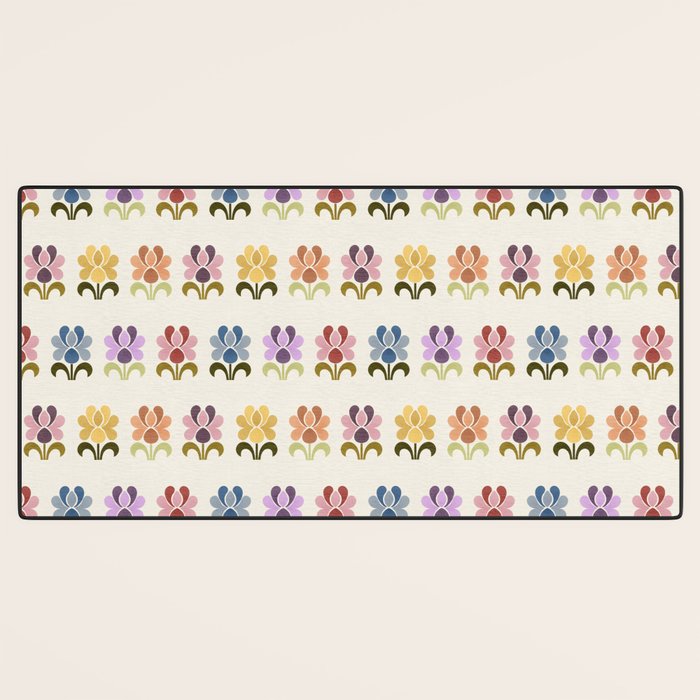 70s Retro Florals Pattern with Linen Texture Desk Mat Gallery Image 3
