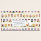 70s Retro Florals Pattern with Linen Texture Desk Mat Gallery Image 1