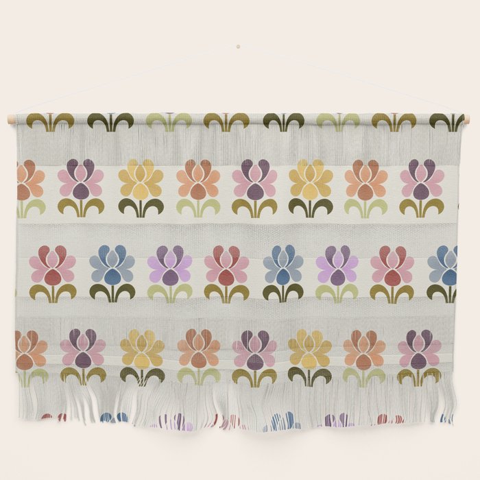 70s Retro Florals Pattern with Linen Texture Wall Hanging Gallery Image 1