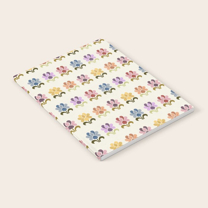 70s Retro Florals Pattern with Linen Texture Notebook Gallery Image 2