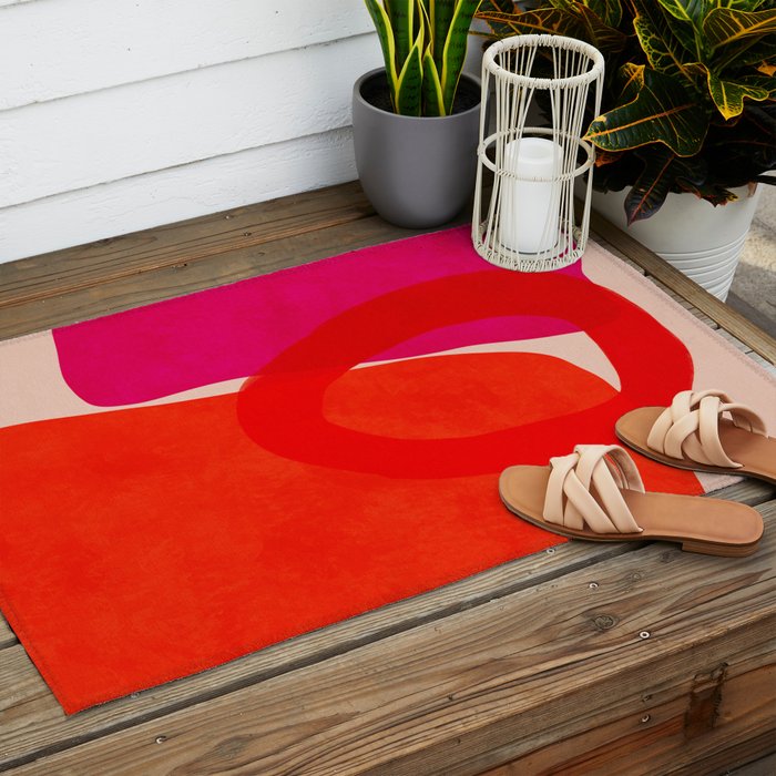 relations IV - pink shapes minimal painting Outdoor Rug Gallery Image 2