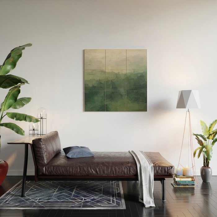 Foggy Hills - Gray Green Abstract Nature Scenic Painting Art Print Wall Decor  Wood Wall Art Gallery Image 2