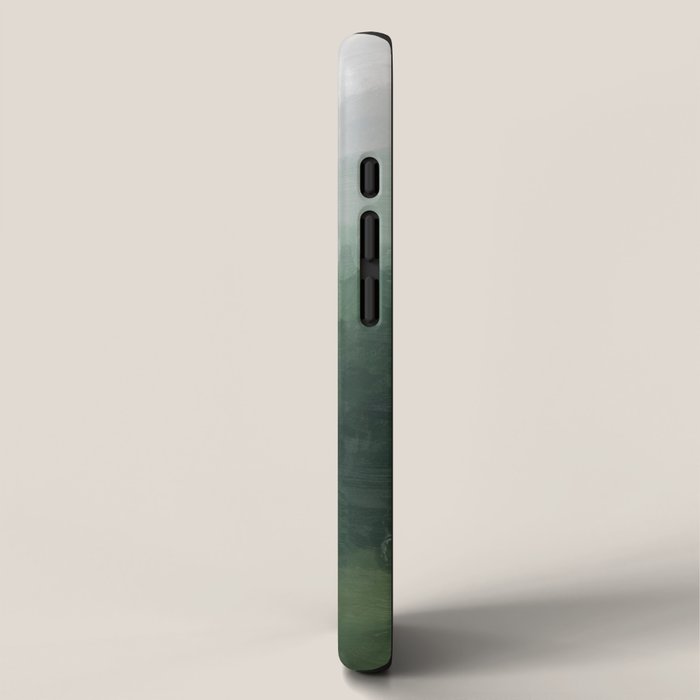 Foggy Hills - Gray Green Abstract Nature Scenic Painting Art Print Wall Decor  iPhone Case Gallery Image 2