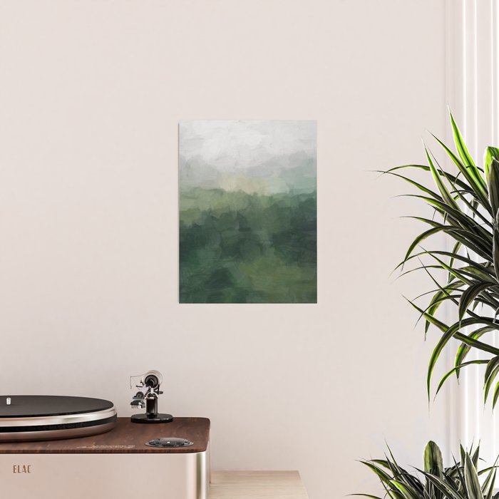 Foggy Hills - Gray Green Abstract Nature Scenic Painting Art Print Wall Decor  Poster Gallery Image 2