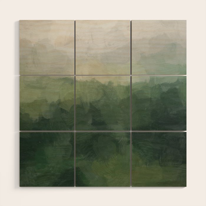 Foggy Hills - Gray Green Abstract Nature Scenic Painting Art Print Wall Decor  Wood Wall Art Gallery Image 1