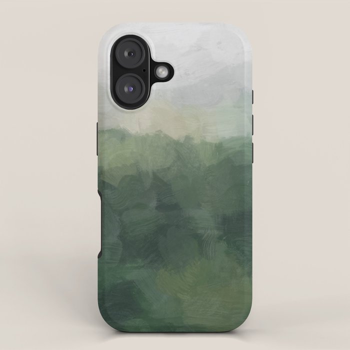 Foggy Hills - Gray Green Abstract Nature Scenic Painting Art Print Wall Decor  iPhone Case Gallery Image 1