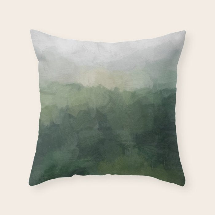 Foggy Hills - Gray Green Abstract Nature Scenic Painting Art Print Wall Decor  Throw Pillow Gallery Image 6