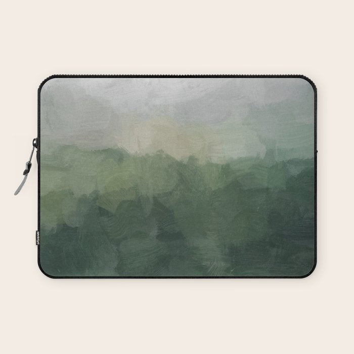 Foggy Hills - Gray Green Abstract Nature Scenic Painting Art Print Wall Decor  Laptop Sleeve Gallery Image 1