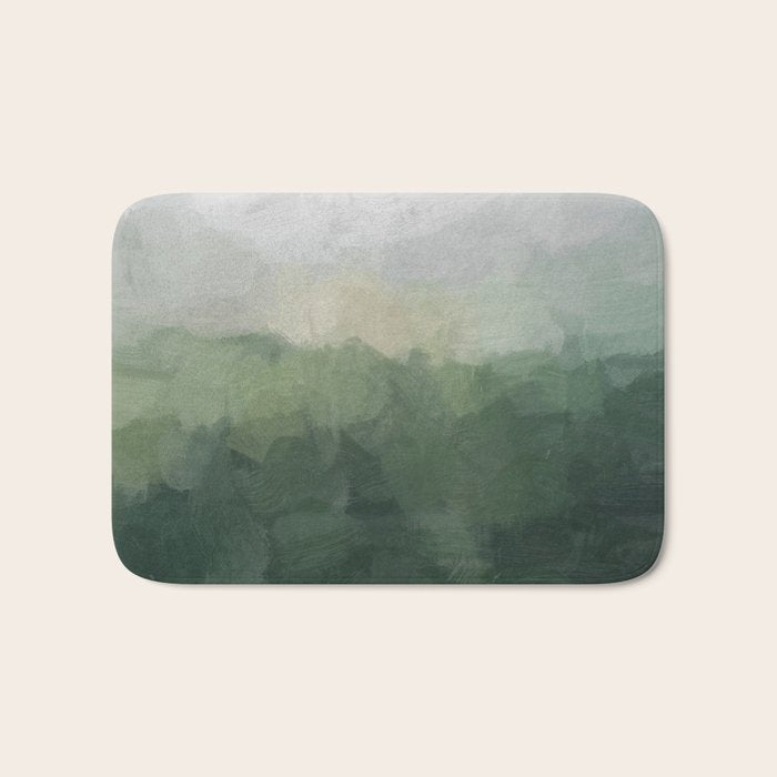 Foggy Hills - Gray Green Abstract Nature Scenic Painting Art Print Wall Decor  Bath Mat Gallery Image 1