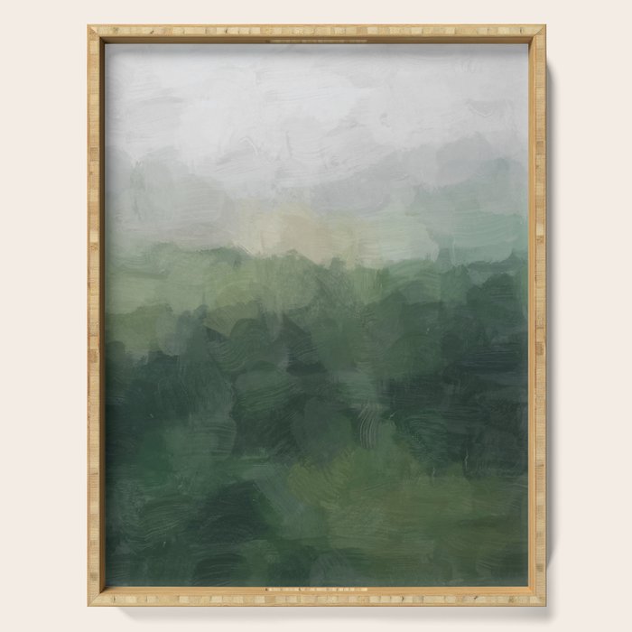 Foggy Hills - Gray Green Abstract Nature Scenic Painting Art Print Wall Decor  Serving Tray Gallery Image 1