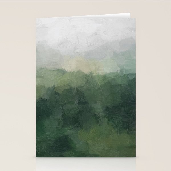 Foggy Hills - Gray Green Abstract Nature Scenic Painting Art Print Wall Decor  Stationery Card Gallery Image 1