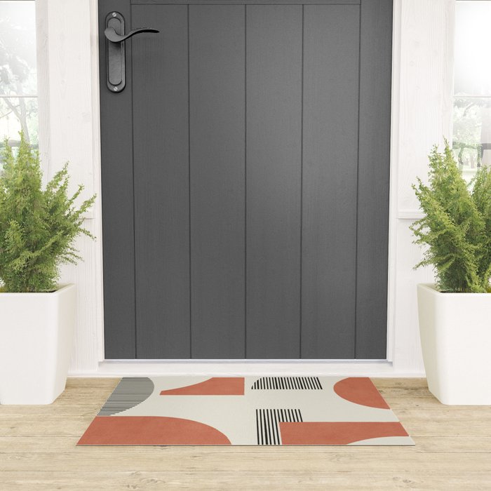 Abstract Lines Composition - Orange Brown Welcome Mat Gallery Image 3