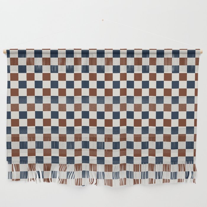 Checkered Multicolor Pattern XVI Red Navy Blue White Wall Hanging Gallery Image 1