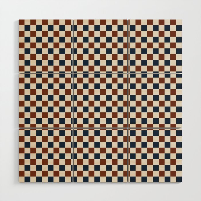 Checkered Multicolor Pattern XVI Red Navy Blue White Wood Wall Art Gallery Image 1