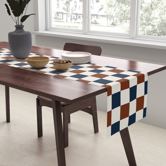 Checkered Multicolor Pattern XVI Red Navy Blue White Table Runner Gallery Image 2