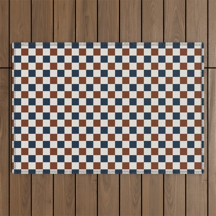 Checkered Multicolor Pattern XVI Red Navy Blue White Outdoor Rug Gallery Image 1