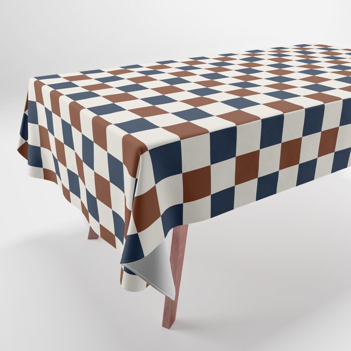 Checkered Multicolor Pattern XVI Red Navy Blue White Tablecloth Gallery Image 1