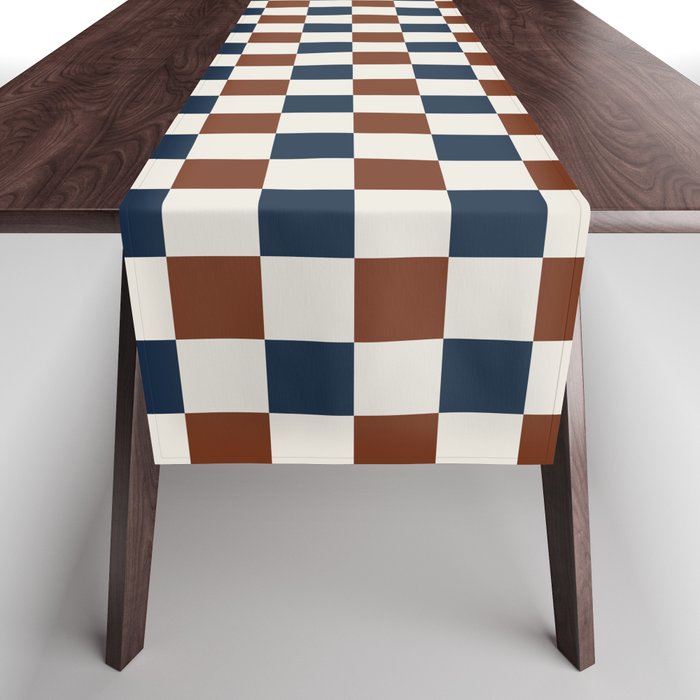 Checkered Multicolor Pattern XVI Red Navy Blue White Table Runner Gallery Image 1