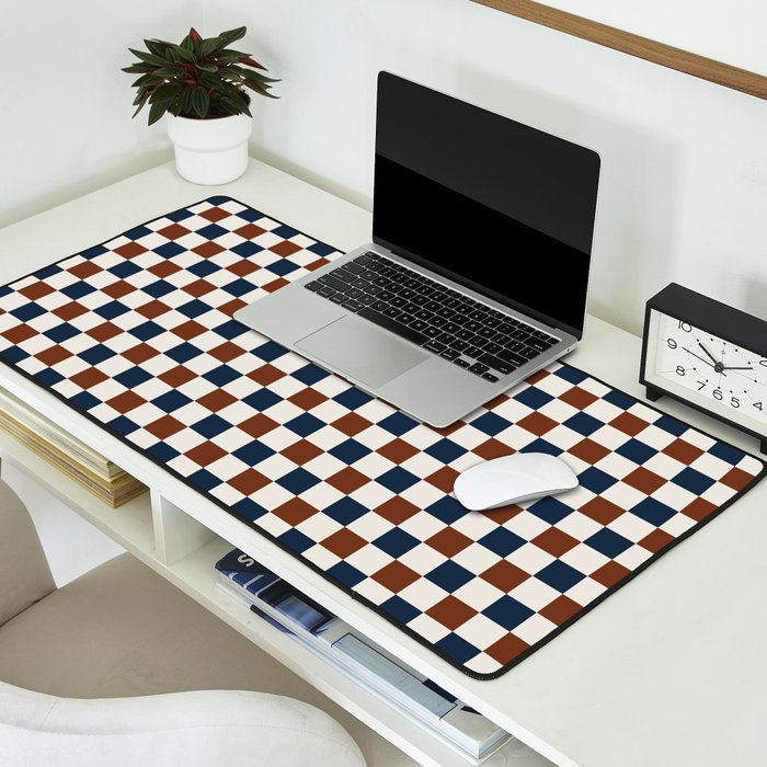 Checkered Multicolor Pattern XVI Red Navy Blue White Desk Mat Gallery Image 2