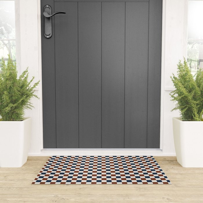 Checkered Multicolor Pattern XVI Red Navy Blue White Welcome Mat Gallery Image 3