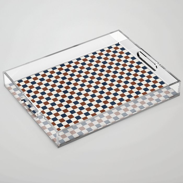 Checkered Multicolor Pattern XVI Red Navy Blue White Acrylic Tray Gallery Image 1